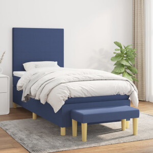 vidaXL Boxspring met matras stof blauw 100x200 cm