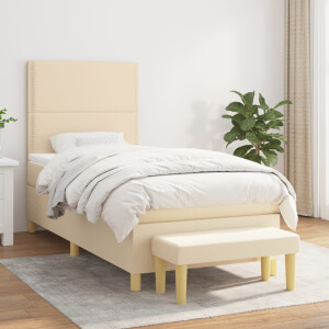 vidaXL Boxspring met matras stof crèmekleurig 90x200 cm