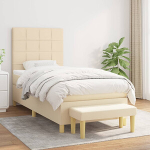 vidaXL Boxspring met matras stof crèmekleurig 90x200 cm