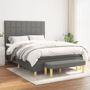 vidaXL Boxspring met matras stof donkergrijs 140x200 cm