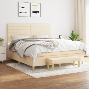 vidaXL Boxspring met matras stof crèmekleurig 180x200 cm