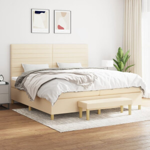 vidaXL Boxspring met matras stof crèmekleurig 200x200 cm