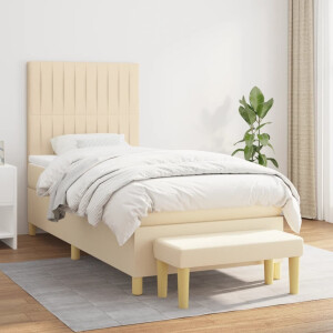 vidaXL Boxspring met matras stof crèmekleurig 90x200 cm