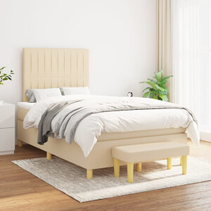 vidaXL Boxspring met matras stof crèmekleurig 120x200 cm