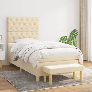 vidaXL Boxspring met matras stof crèmekleurig 80x200 cm