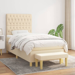 vidaXL Boxspring met matras stof crèmekleurig 90x200 cm