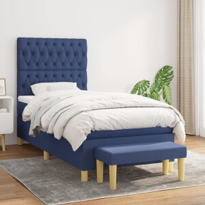 vidaXL Boxspring met matras stof blauw 90x200 cm