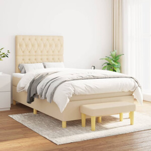 vidaXL Boxspring met matras stof crèmekleurig 120x200 cm