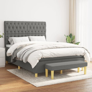vidaXL Boxspring met matras stof donkergrijs 140x200 cm