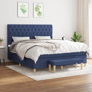 vidaXL Boxspring met matras stof blauw 160x200 cm
