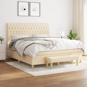 vidaXL Boxspring met matras stof crèmekleurig 180x200 cm
