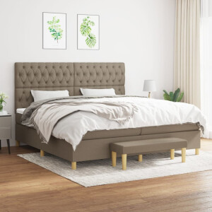 vidaXL Boxspring met matras stof taupe 200x200 cm