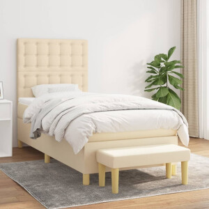 vidaXL Boxspring met matras stof crèmekleurig 90x200 cm