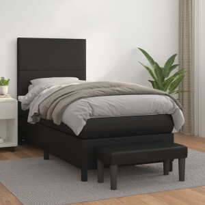 vidaXL Boxspring met matras kunstleer zwart 100x200 cm
