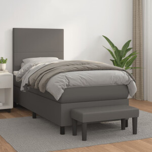 vidaXL Boxspring met matras kunstleer grijs 100x200 cm