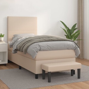 vidaXL Boxspring met matras kunstleer cappuccinokleurig 100x200 cm