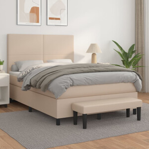 vidaXL Boxspring met matras kunstleer cappuccinokleurig 140x190 cm