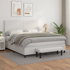 vidaXL Boxspring met matras kunstleer wit 160x200 cm