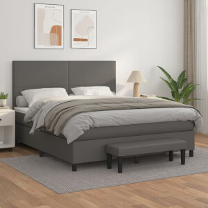 vidaXL Boxspring met matras kunstleer grijs 160x200 cm