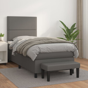 vidaXL Boxspring met matras kunstleer grijs 100x200 cm