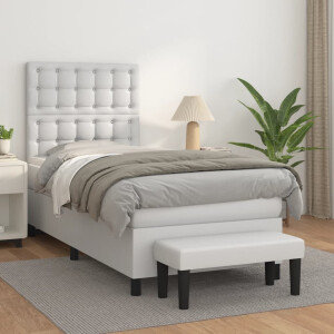 vidaXL Boxspring met matras kunstleer wit 90x200 cm
