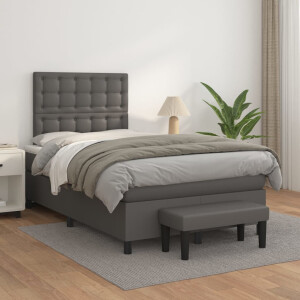 vidaXL Boxspring met matras kunstleer grijs 120x200 cm
