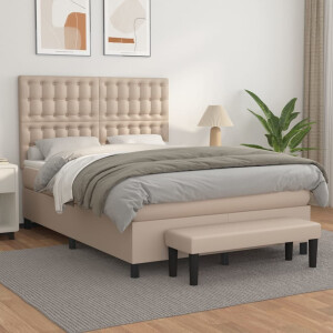 vidaXL Boxspring met matras kunstleer cappuccinokleurig 140x200 cm