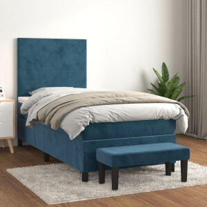vidaXL Boxspring met matras fluweel donkerblauw 90x200 cm