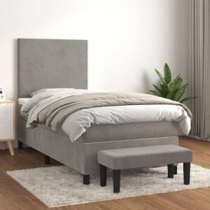 vidaXL Boxspring met matras fluweel lichtgrijs 100x200 cm