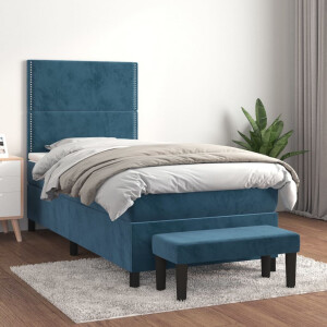 vidaXL Boxspring met matras fluweel donkerblauw 90x200 cm