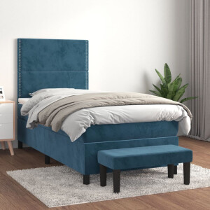 vidaXL Boxspring met matras fluweel donkerblauw 100x200 cm