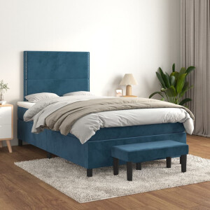 vidaXL Boxspring met matras fluweel donkerblauw 120x200 cm