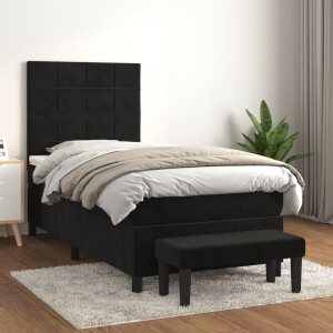 vidaXL Boxspring met matras fluweel zwart 90x200 cm