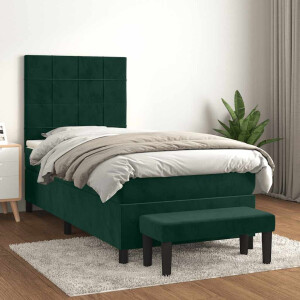 vidaXL Boxspring met matras fluweel donkergroen 100x200 cm