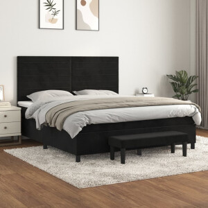 vidaXL Boxspring met matras fluweel zwart 160x200 cm