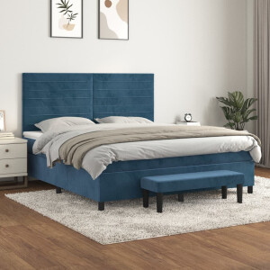 vidaXL Boxspring met matras fluweel donkerblauw 180x200 cm