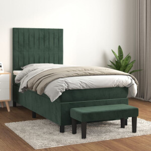 vidaXL Boxspring met matras fluweel donkergroen 90x190 cm