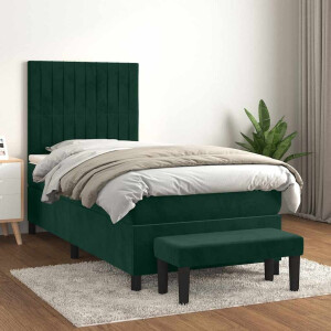 vidaXL Boxspring met matras fluweel donkergroen 100x200 cm