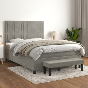 vidaXL Boxspring met matras fluweel lichtgrijs 140x200 cm