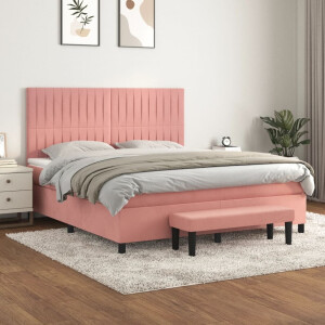 vidaXL Boxspring met matras fluweel roze 180x200 cm