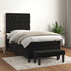 vidaXL Boxspring met matras fluweel zwart 90x190 cm
