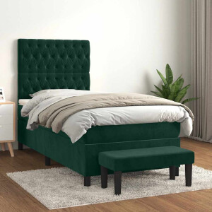 vidaXL Boxspring met matras fluweel donkergroen 100x200 cm