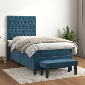 vidaXL Boxspring met matras fluweel donkerblauw 100x200 cm
