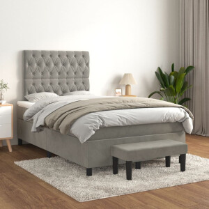 vidaXL Boxspring met matras fluweel lichtgrijs 120x200 cm