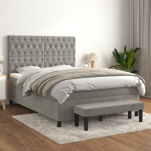 vidaXL Boxspring met matras fluweel lichtgrijs 140x200 cm