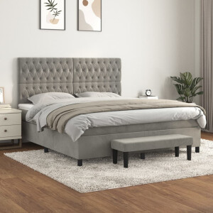 vidaXL Boxspring met matras fluweel lichtgrijs 180x200 cm
