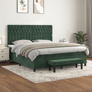 vidaXL Boxspring met matras fluweel donkergroen 180x200 cm