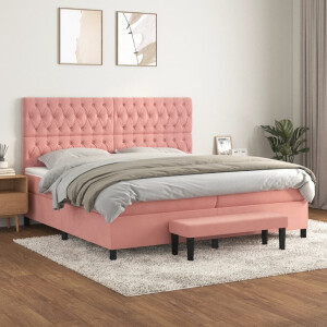 vidaXL Boxspring met matras fluweel roze 200x200 cm