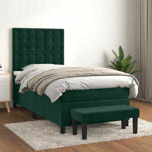 vidaXL Boxspring met matras fluweel donkergroen 100x200 cm