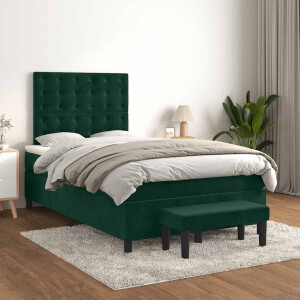 vidaXL Boxspring met matras fluweel donkergroen 120x200 cm